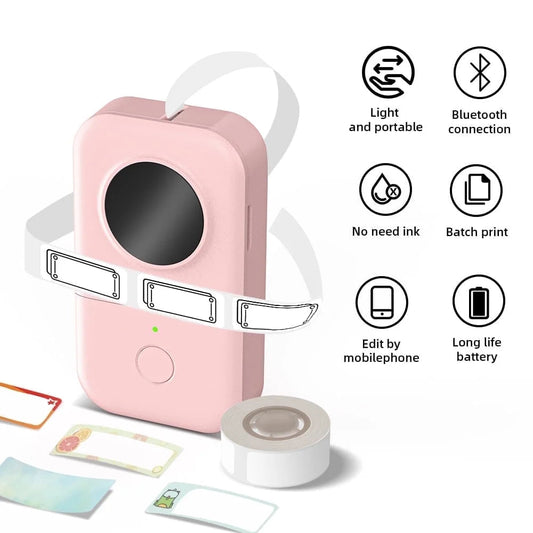 D30 Thermal Label Printer, Bluetooth Wireless Mini Pocket Smartphone Label Maker Machine with Tape, Compatible with Ios/Android, for Home, Office, and Supermarket（Pink）