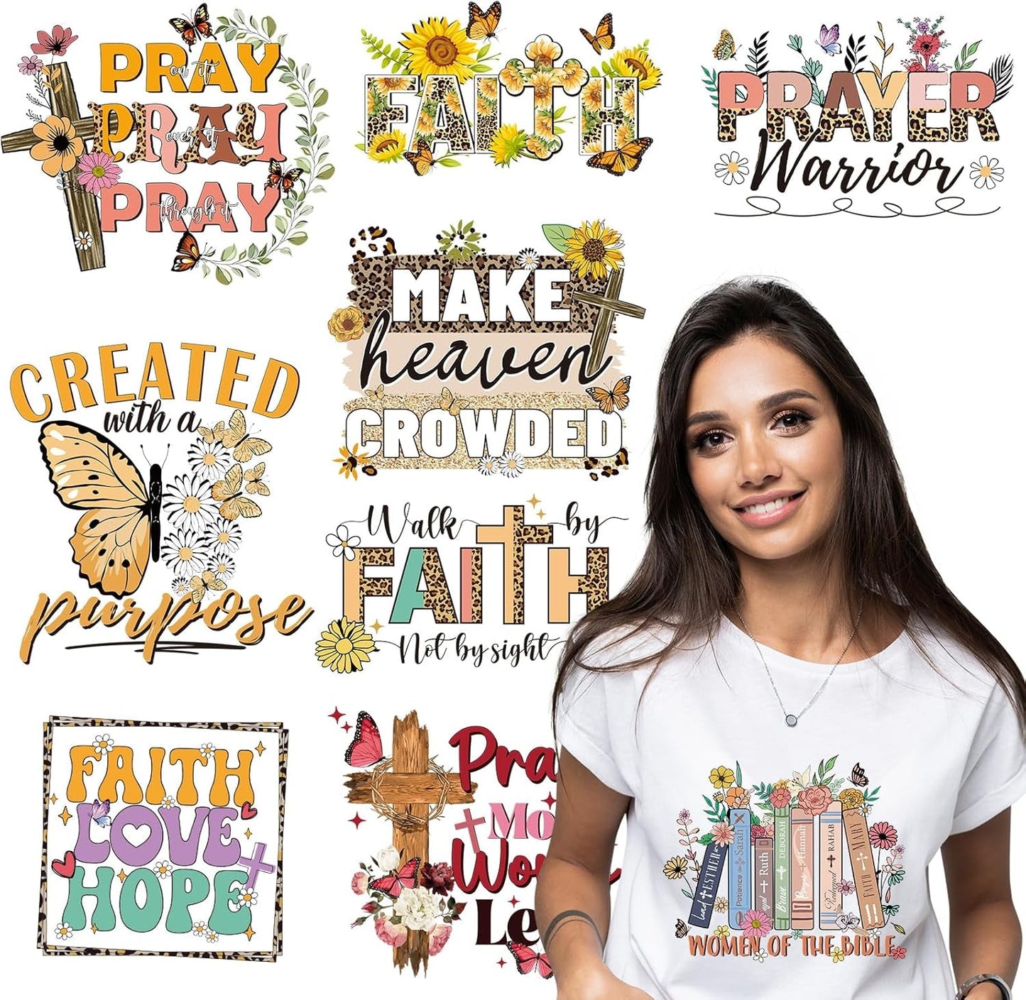 Dtf Transfers Ready to Press - 9 Pcs Christian Faith Iron on Transfers for T-Shirts Heat Transfer Vinyl Stickers God Jesus Iron on Patches Decals for Clothes Bag Pillow DIY Fabric Decor