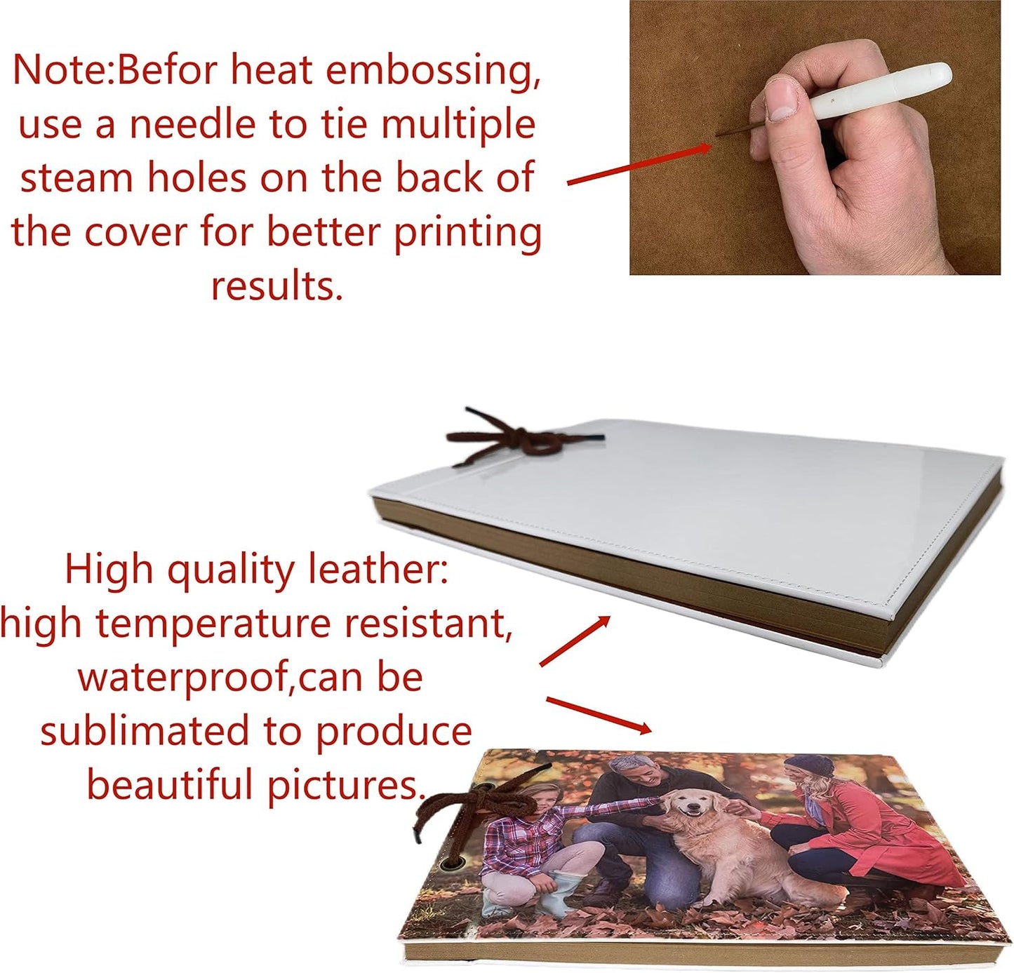 Sublimation Photo Album Blanks Leather Diy Family Scrapbook Photo Album Expandable 11.6X7.5 Inches 80 Pages (Brown)