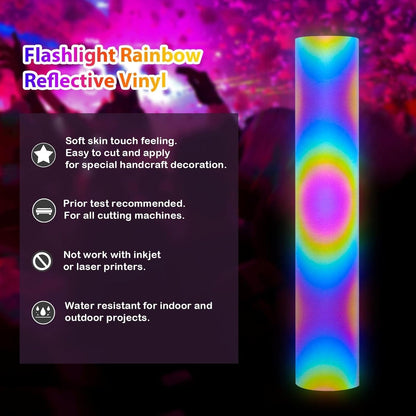 Black Holographic Reflective Adhesive Vinyl Flashlight Sensitive Vinyl for DIY Craft Cutters, Signs, Scrapbooking, 1Ftx5Ft