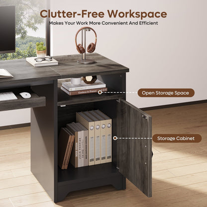 Home Office Desk 47" Computer Desk Small PC Table with Keyboard Tray and Storage Cabinet,Wash Gray
