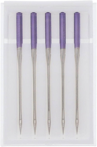 Janome Purple Tip Sewing Machine Needles, Size 90/14, Great for Heavy Fabrics and Sewing across the Hem - 5 Needles per Pack