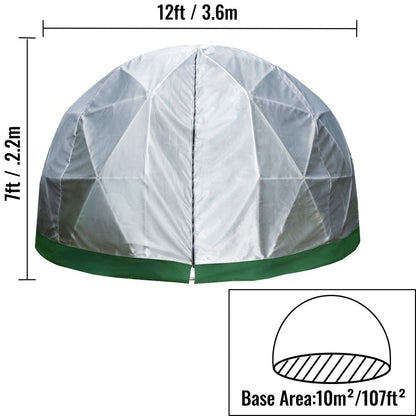 brand Dome Igloo Bubble Tent, 12'X7'Garden Dome Tent, Polyester Mesh Geodesic Dome House with Storage Bag & LED String Light, 8-10 Person Use, for Planting, Outdoor Party, Backyard, Gazebo