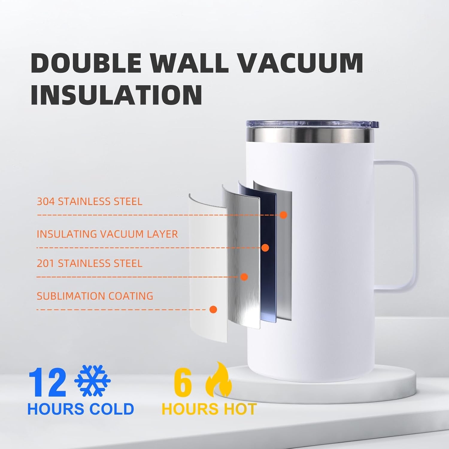 Colorsub 24Oz Sublimation Coffee Mugs with Handle Straight Matte Travel Coffee Cups Insulated Stainless Steel Tumblers with Gift Box, Heat Tape for Hot Cold Drinks, 6 Pack