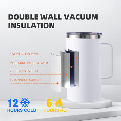 Colorsub 24Oz Sublimation Coffee Mugs with Handle Straight Matte Travel Coffee Cups Insulated Stainless Steel Tumblers with Gift Box, Heat Tape for Hot Cold Drinks, 6 Pack
