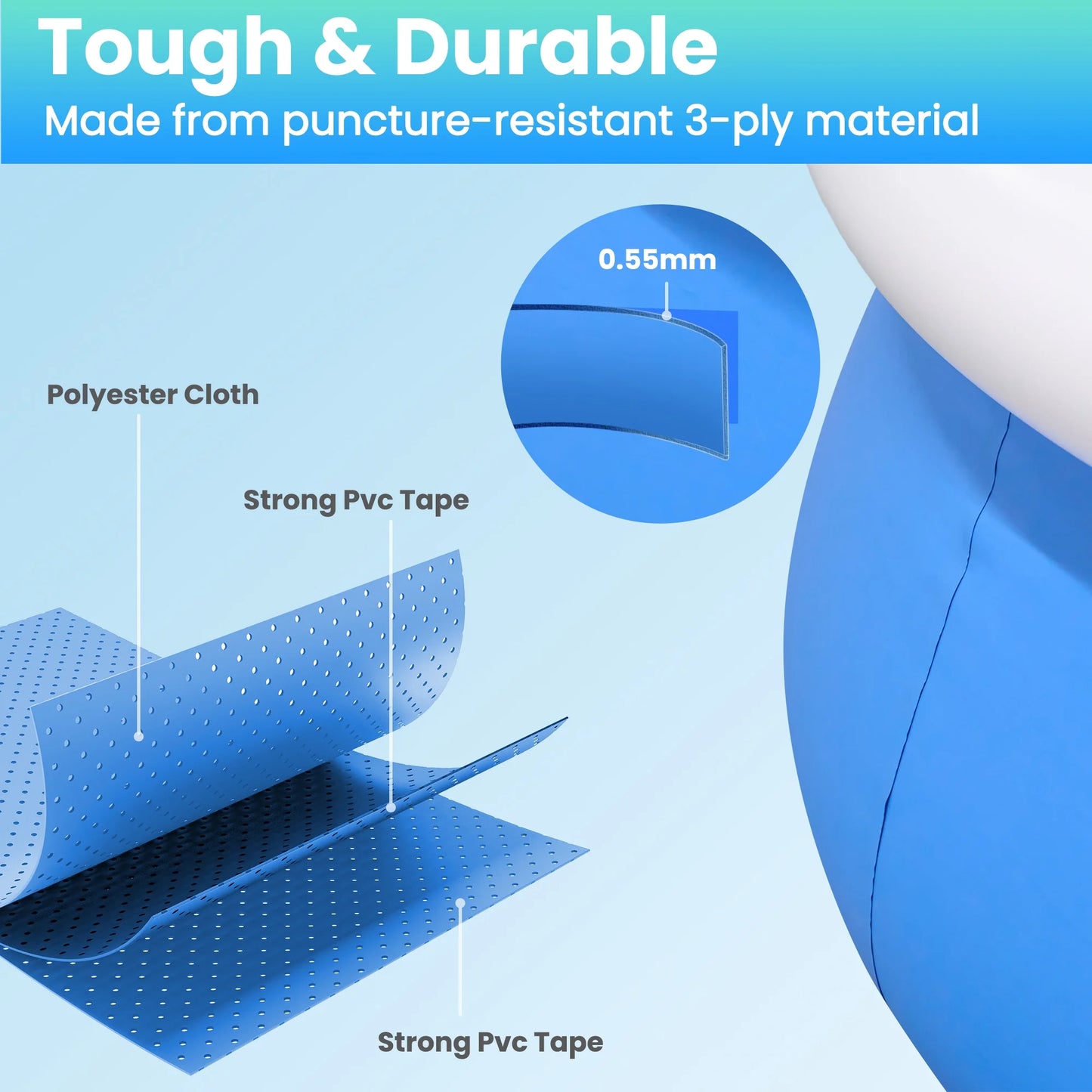 10Ft X 28In Inflatable Swimming Pool above Ground Family Pool for Kids & Adults Puncture-Resistant PVC, Quick Setup (Includes 2 Repair Patches)