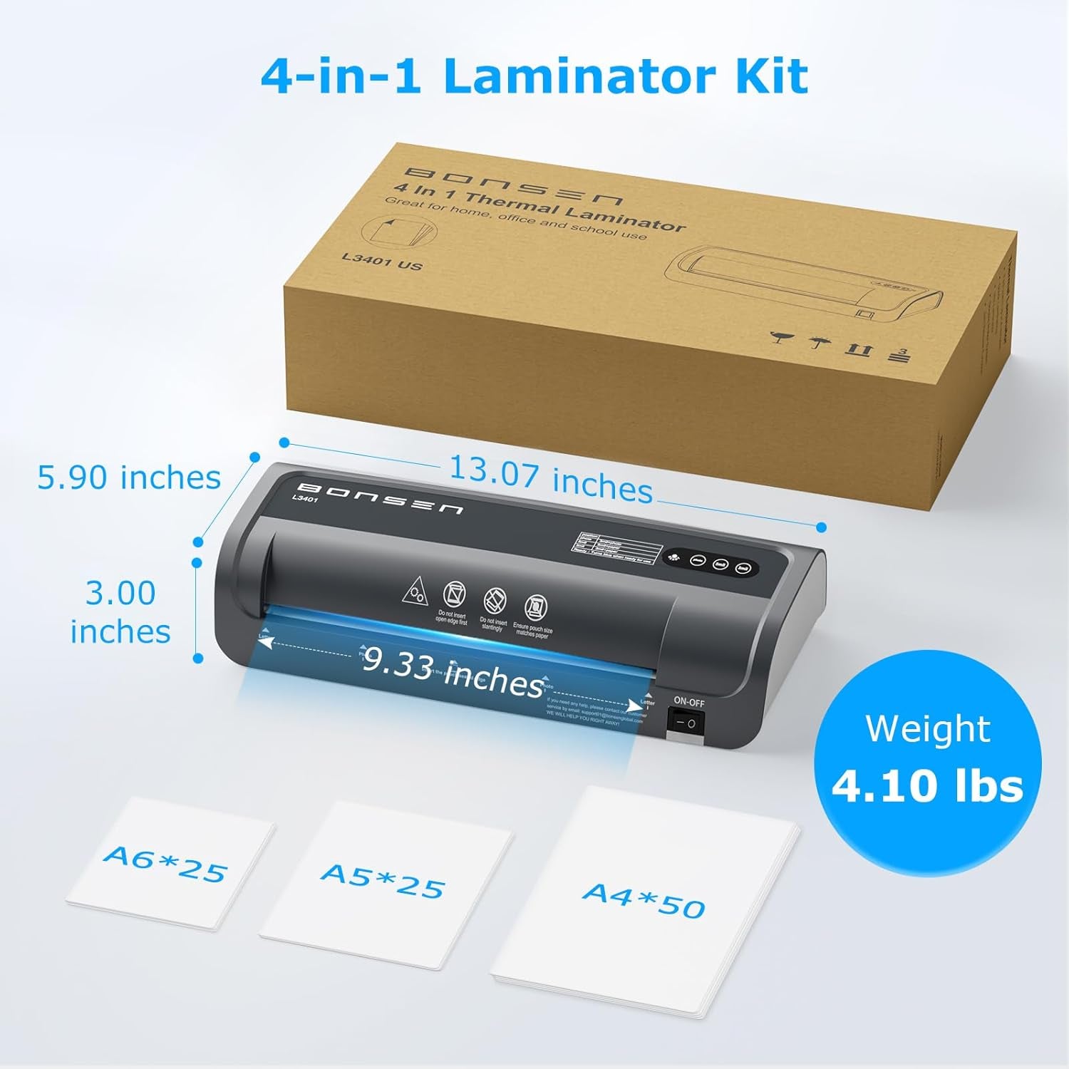 Bonsen 9-Inch Laminator Machine with 100 Sheets, Portable 4-In-1 Letter Size Thermal Laminating Machine with Jam-Free Tech for Teachers, DIY Crafting, Home Office Supplies, Black