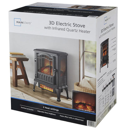 2-Setting 3D Electric Stove Heater with Life-Like Flame, Black