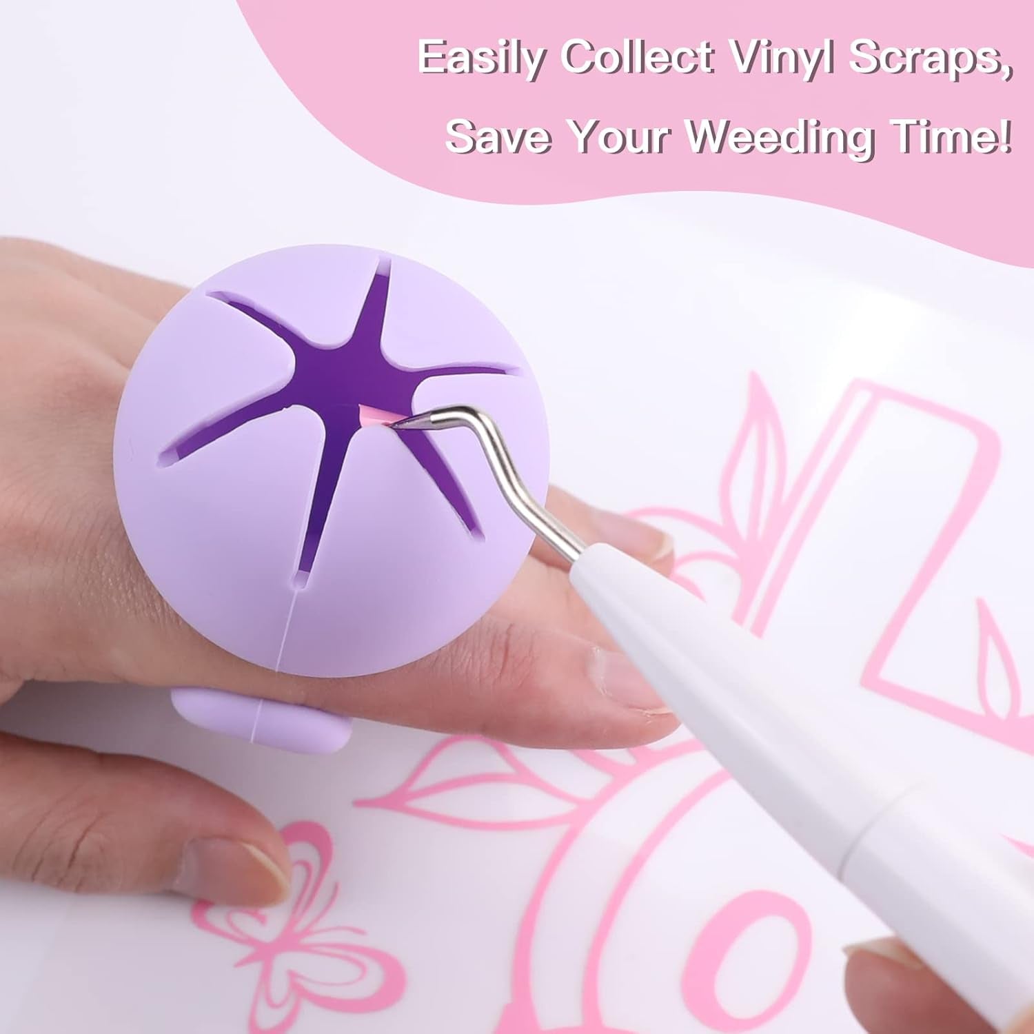 Vinyl Weeding Scrap Collector - Portable Handheld Scrap Collector Ring, Silicone Weeding Tools for HTV Crafting Adhesive Paper Sheets (Purple)