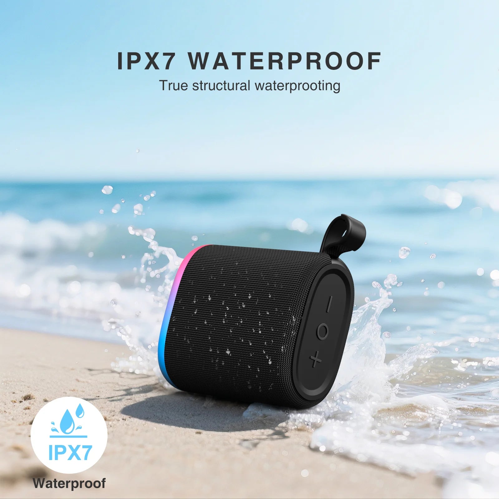 20W Portable Bluetooth Speaker with Stereo Sound, IPX7 Waterproof Wireless Speakers, 6 RGB LED Modes, up to 40H Playtime, BT5.3, TWS Pairing, for Home/Bathroom/Party/Outdoor/Beach, Gift Ideals