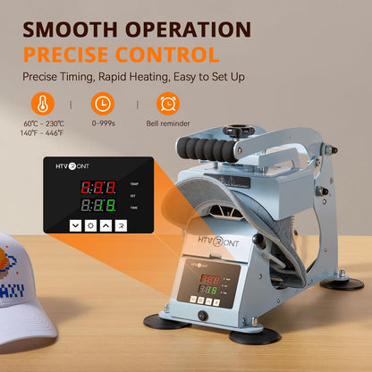 Hat Press Machine - Hat Press Heat Machine for Caps with 2 Platens & Caps Stretcher, Hat Heat Press Machine for Caps with Precise Temp&Timer Control for Heat Transfe Vinyl, Sublimation