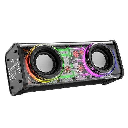 F8 Portable Bluetooth Speaker Transparent Mecha Wireless Speaker with Colorful LED Lights,Bt 5.3,Steel Bass Vibration Film Audio,Tws Stereo Sound 6H Speakers for Party Camping Beach Travel