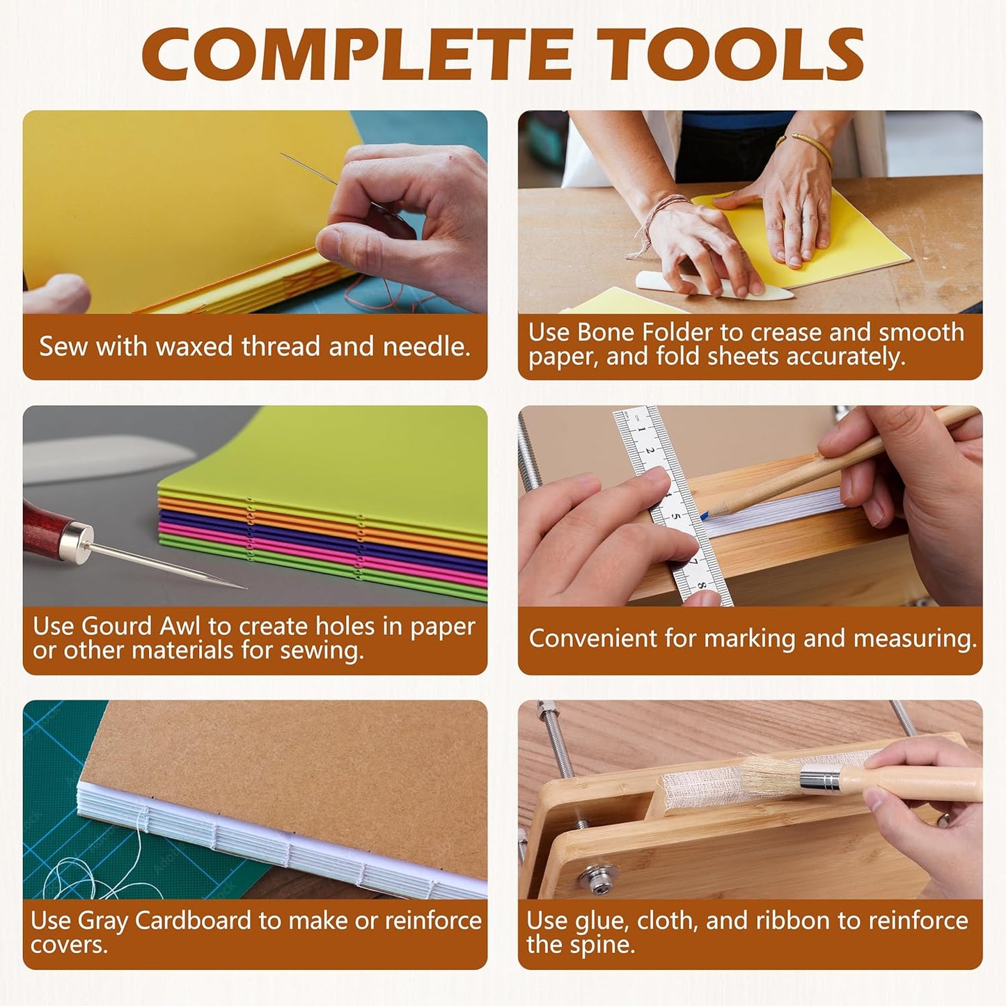 HEJIN Book Binding Kits, Book Binding Materials with Book Press | Book Binding Set with Plastic Bone Folder, Waxed Thread, Bookbinding Supplies for Beginners, 11.6 X 7.8 Inches