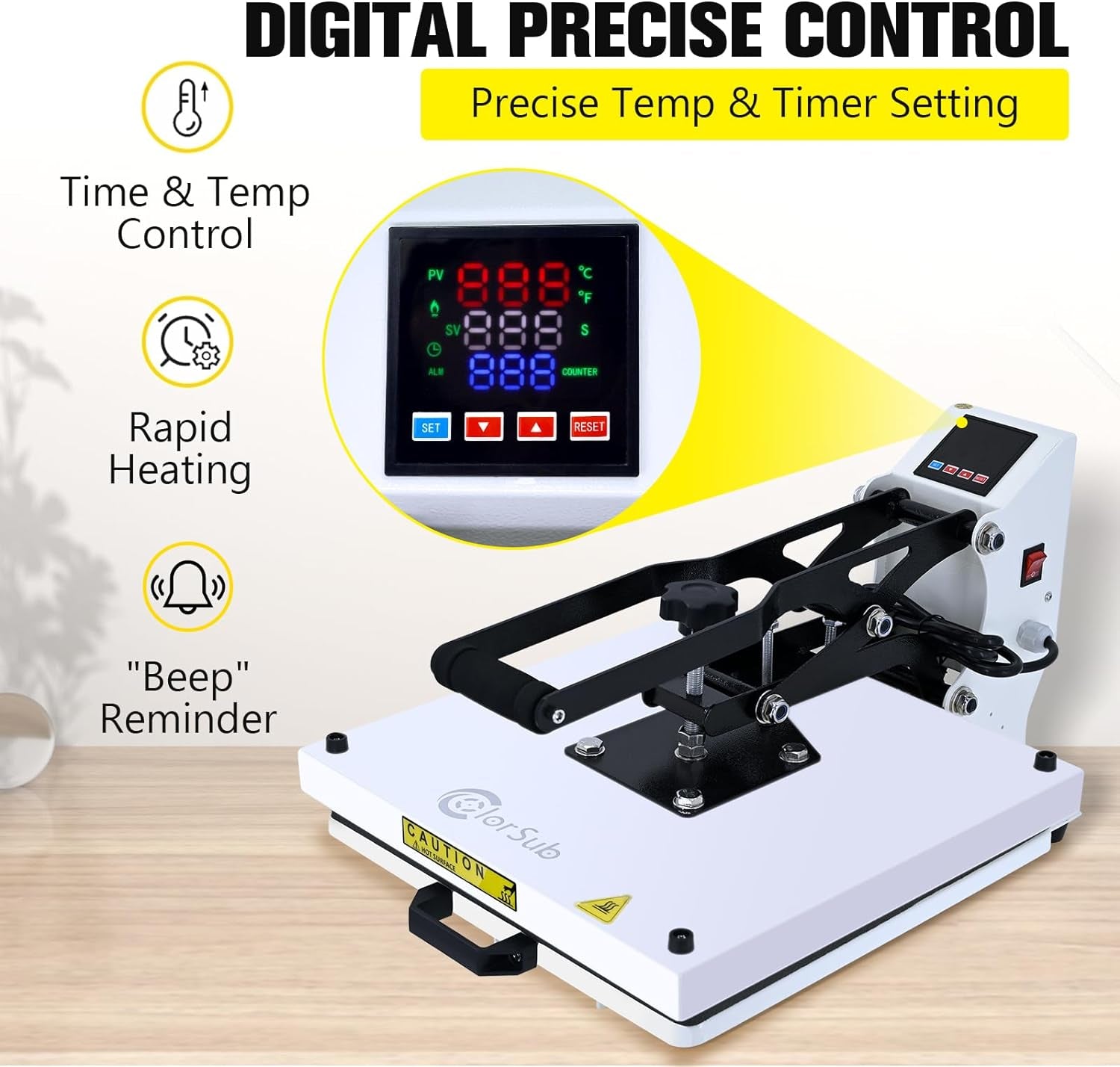 Heat Press Machine for T-Shirt 15X15, Digital Industrial Quality Heat Press Machine Clamshell Transfer Sublimation Print Press Machine White