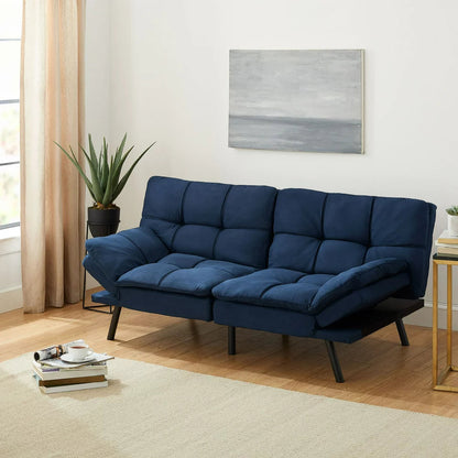 Memory Foam Futon, Blue Faux Suede