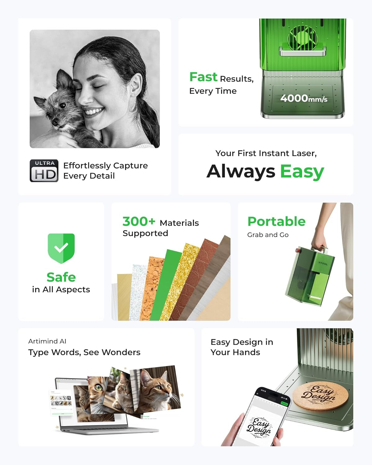 F1 Lite Laser Engraver, 4000Mm/S Lightning Speed Portable Laser Engraving Machine, Ultra HD Engraver for Wood, Leather, Acrylic, Glass, and More