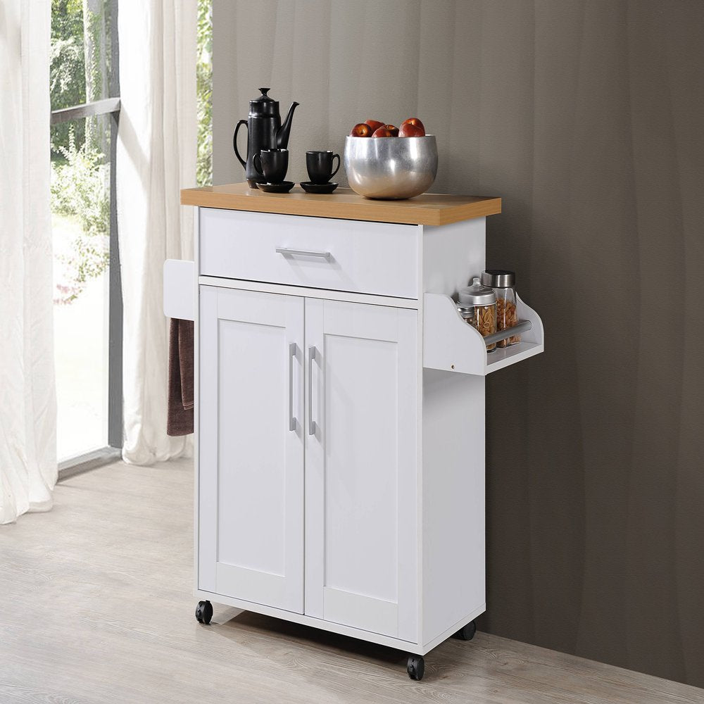 Kitchen Cart with Spice Rack plus Towel Holder, White