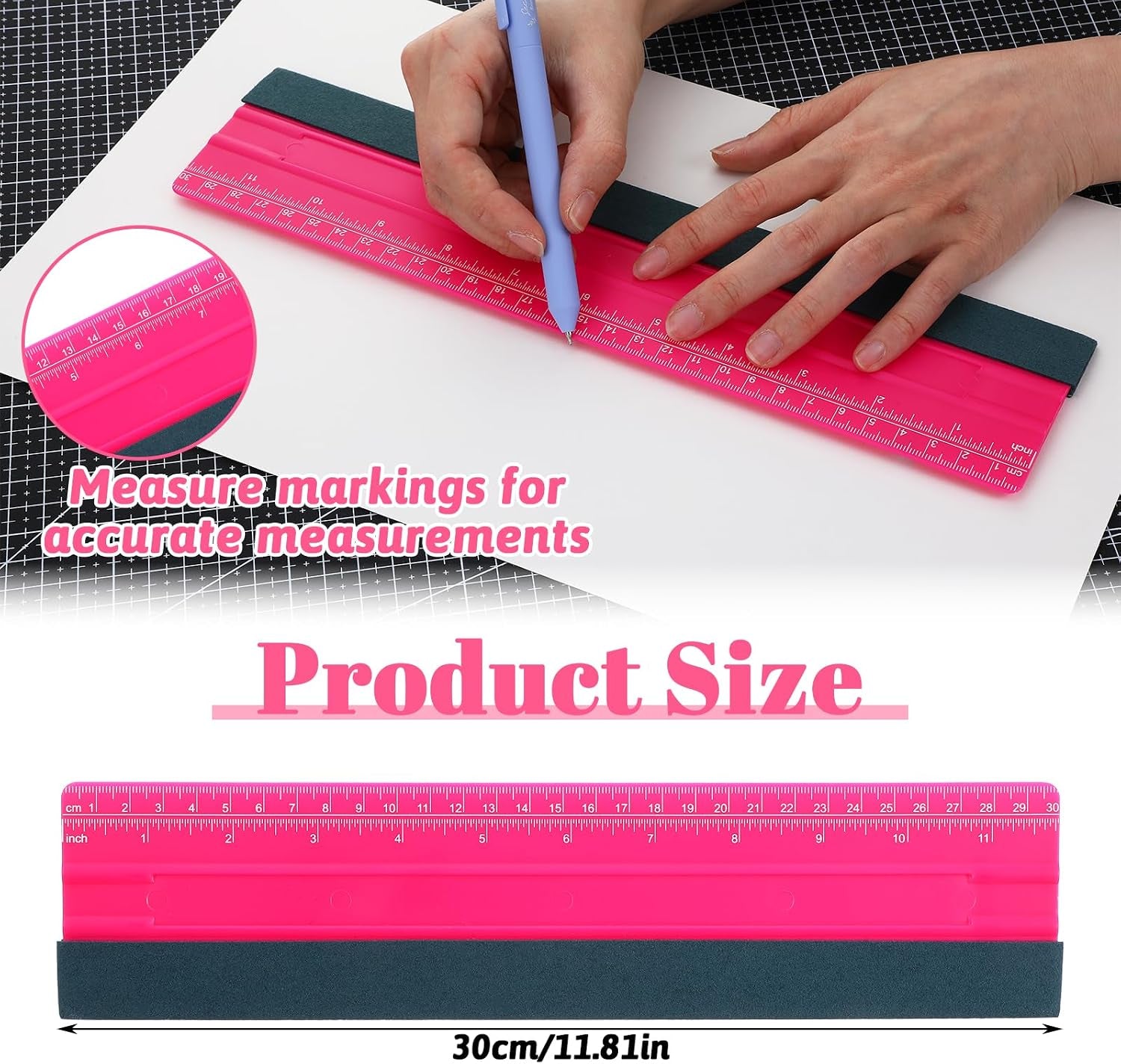Wallpaper Smoothing Tool, Professional Vinyl Squeegee with Ruler Felt Squeegee for Vinyl Decals Sticker Paper Wallpaper Window Film Tools (12Inch)