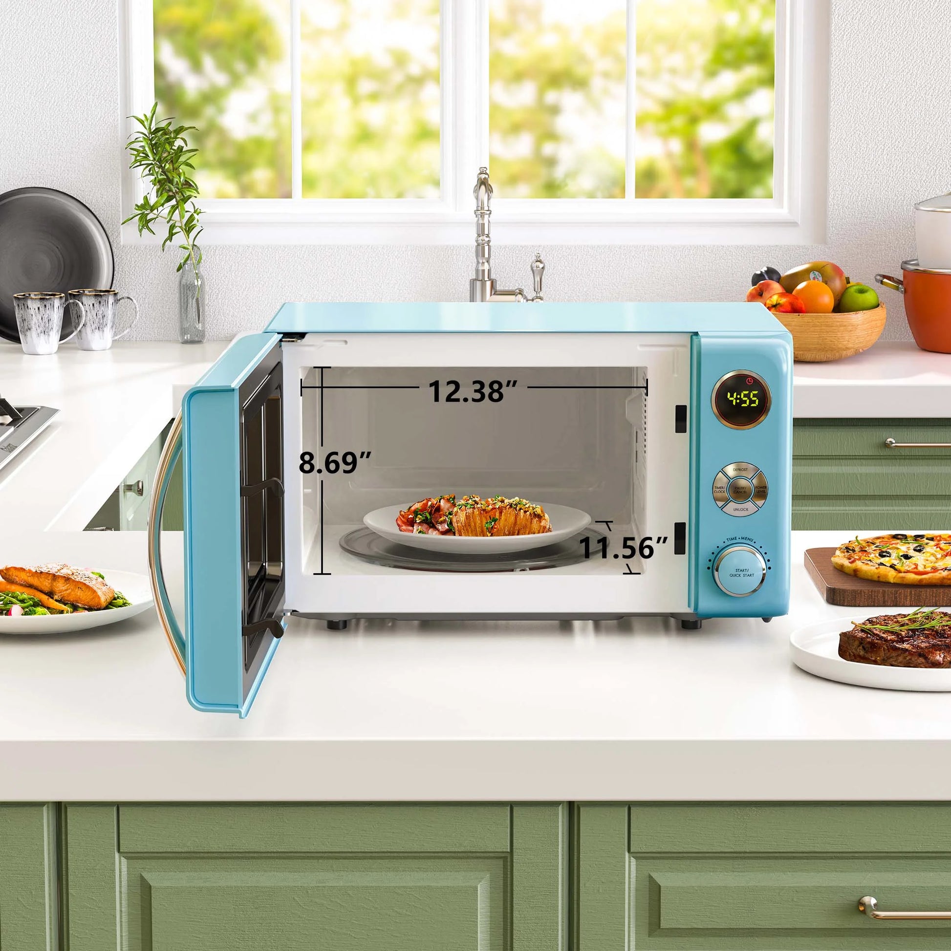 0.7 Cu Ft Retro Countertop Microwave Oven, 700 Watts, Blue, New