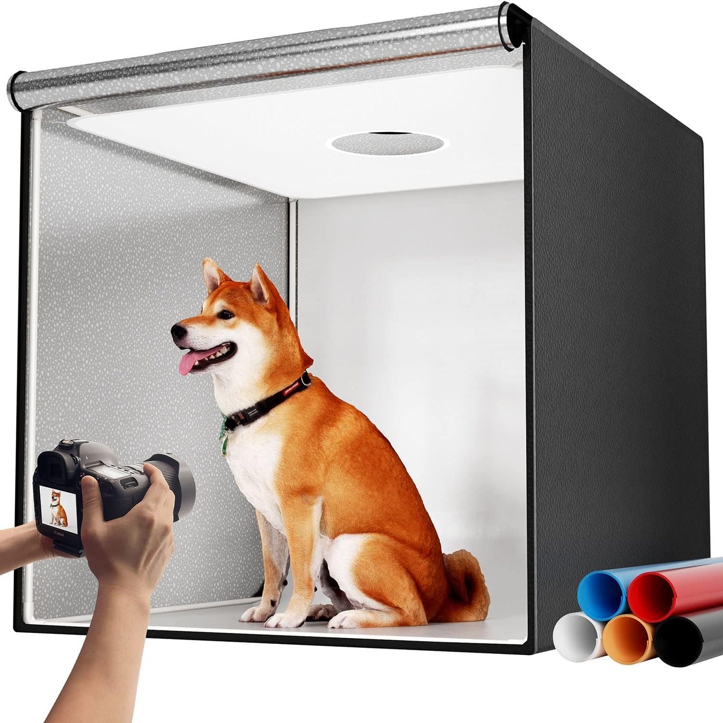 Photo Studio Light Box for Photography: Takerers 32X32 Inch 210 LED Large Lightbox for Product with 3 Stepless Dimming Light Panel, Professional Background Shooting Tent with 5 Color Backdrops