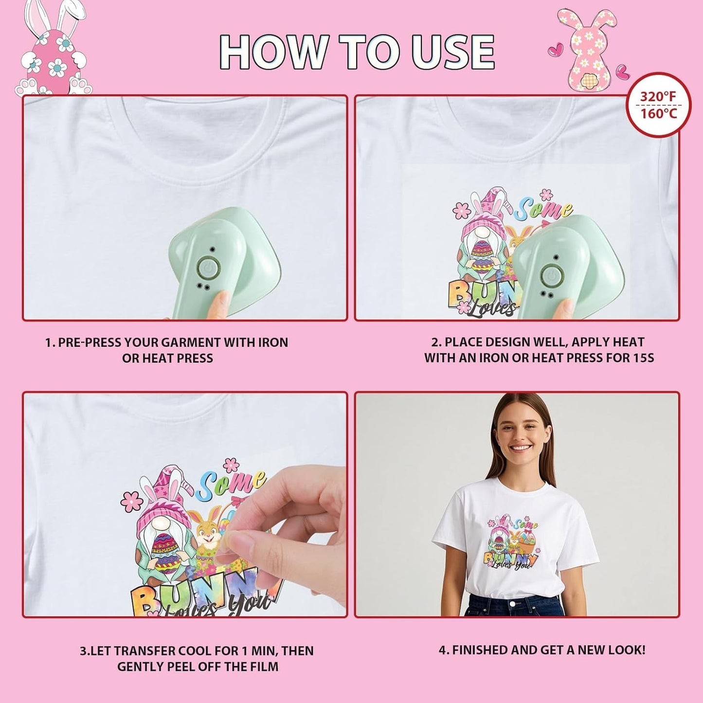 Dtf Transfers Ready to Press - 30Pcs Happy Easter Iron on Transfer for Tshirts, Easter Bunny Eggs Gnomes Iron on Decals Patches, Easter’S Day Heat Sublimation Stickers for DIY Clothes Bags