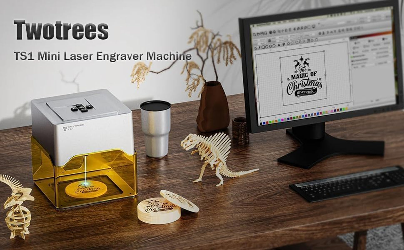 Twotrees TS1 Mini 3W Laser Engraver, Fully Enclosed Safe Design 80X80Mm, 1Kg Ultra-Portable Bluetooth APP Control for DIY Small Gifts Family Classroom