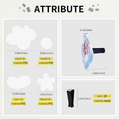 20 Sets Sublimation Car Air Vent Blanks, DIY Car Accessories Heat Transfer Portrait Essential Oil Difusser,20Pcs Matte PVC Blanks and 20Pcs Square Clips