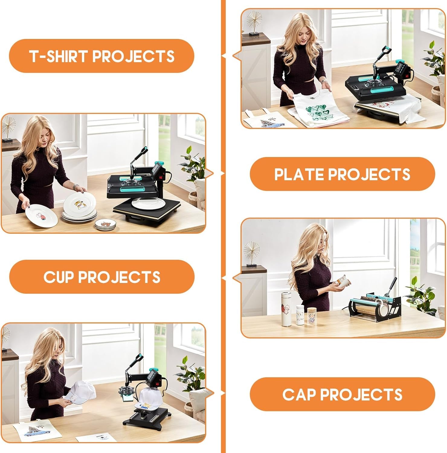 SPECRAFT 5-In-1 Combo Heat Press, 15X15 360° Swing Away Digital Sublimation Machine for T-Shirts Mugs Hats Plates, Green Black