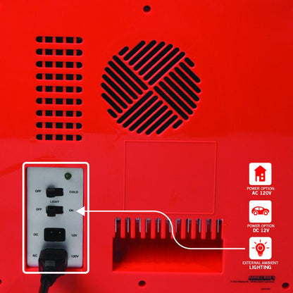 Red TNT X9 Can Mini Fridge 6.7L X1 Door Ambient LED Lighting 10.4 in H 10 in W 10 in D