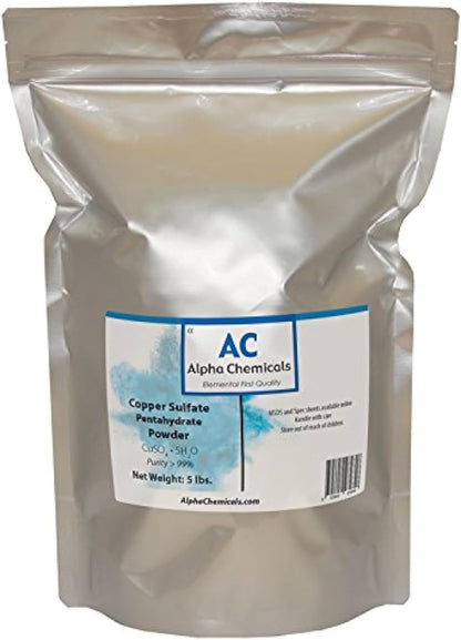 Copper Sulfate Pentahydrate - 25.2% Cu - 5 Pounds - Easy to Dissolve - Powder