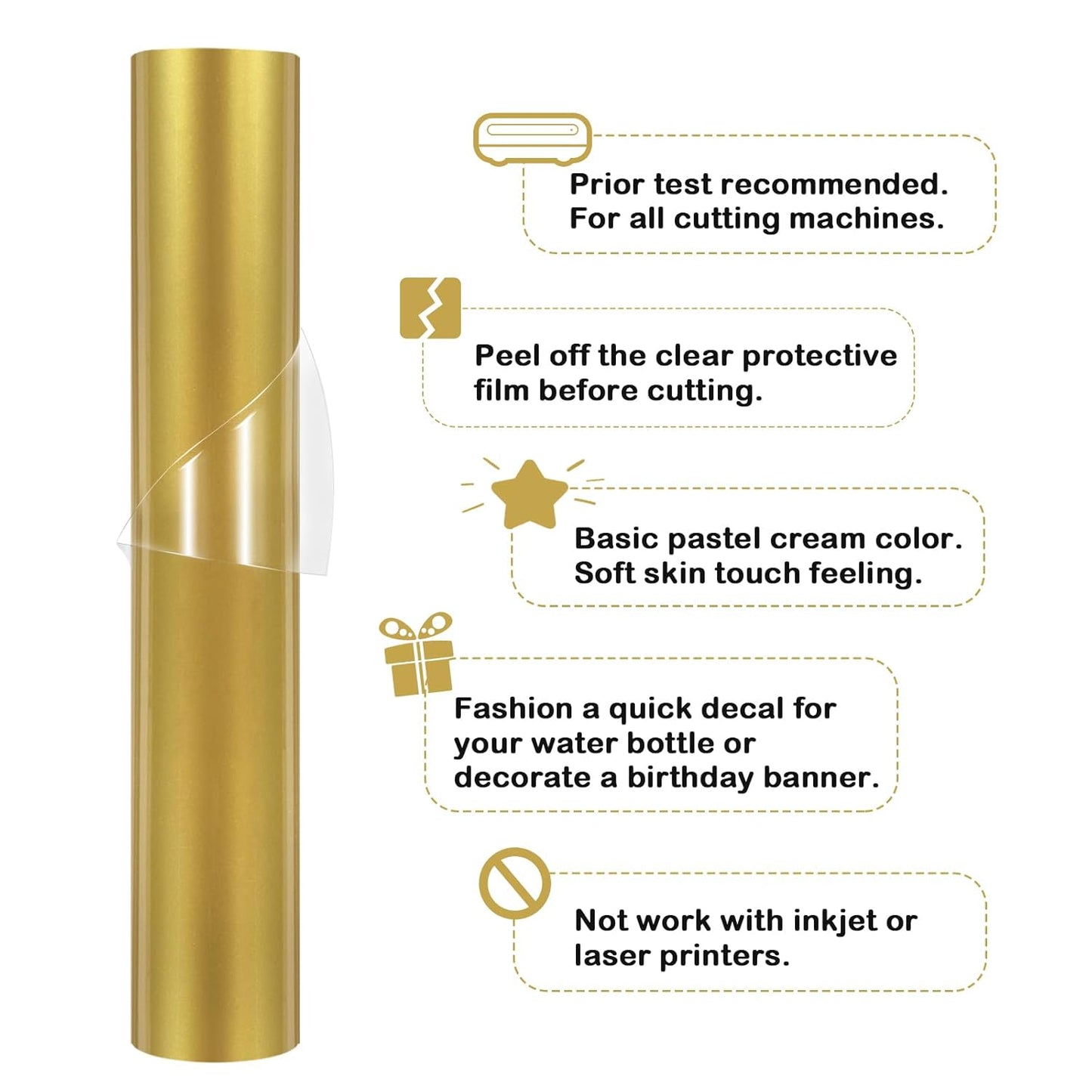 001 Gold Vinyl Glossy Permanent Gold Adhesive Vinyl for Craft Decal Projects Cutters, Signs, Scrapbooking, Craft, Die Cutters 12" X 10Ft, Glossy Gold