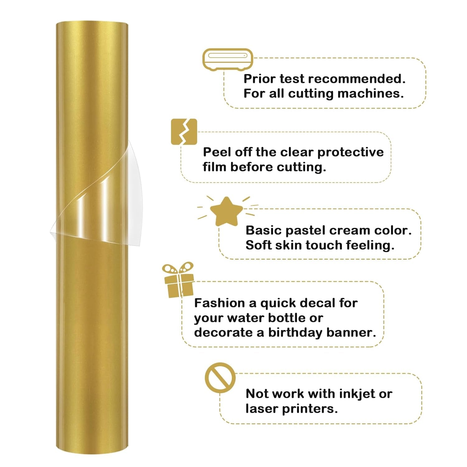 001 Gold Vinyl Glossy Permanent Gold Adhesive Vinyl for Craft Decal Projects Cutters, Signs, Scrapbooking, Craft, Die Cutters 12" X 10Ft, Glossy Gold