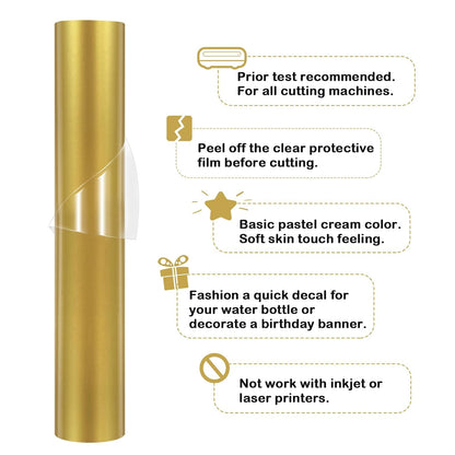 001 Gold Vinyl Glossy Permanent Gold Adhesive Vinyl for Craft Decal Projects Cutters, Signs, Scrapbooking, Craft, Die Cutters 12" X 10Ft, Glossy Gold