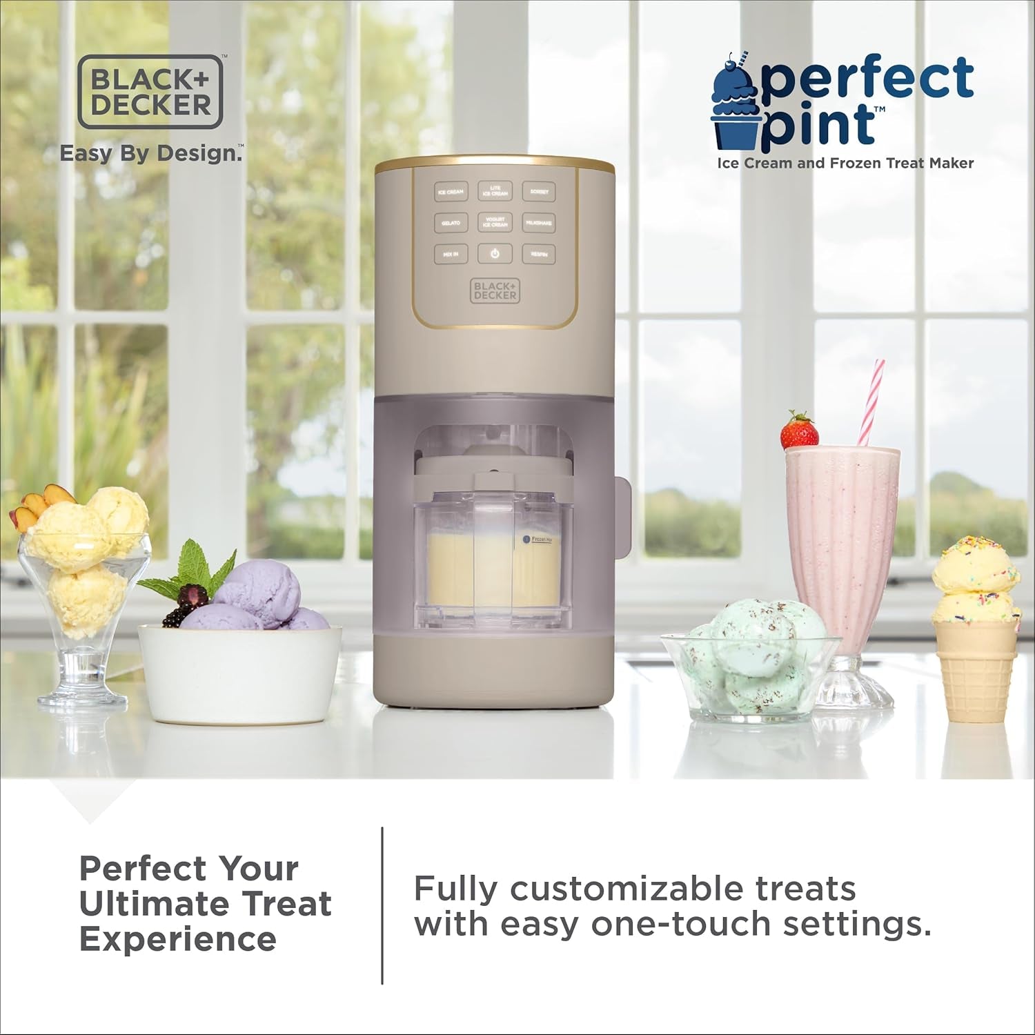 BLACK+DECKER Perfect Pint Ice Cream Maker for Homemade Frozen Treats, Gelato, Sorbet, Milkshakes, Frozen Yogurt, Light Ice Cream, Mix-Ins, Dairy-Free, Keto-Friendly Dessert Machine