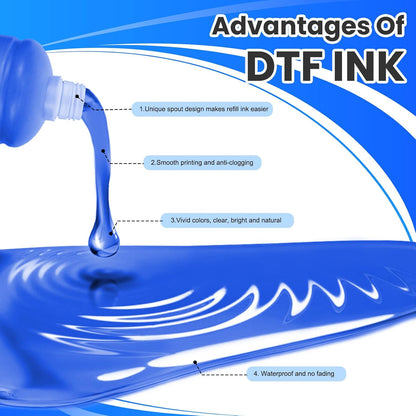 Premium DTF Ink 500 Ml 6-Pack, DTF Heat Transfer Ink Refill ET-8550 | for All DTF Printers L1800 R2400 L800 DX5 DX7 5113 XP600 I3200 (2White, 1Black, 1Cyan, 1Magenta, 1Yellow)