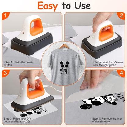 Mini Heat Press Machine - (7"×3.8"), Heating Sublimation Transfer Projects for Tshirt Hats Bags Pillows Shoes Aprons,Features Insulated Safety Base, 3 Temperature Modes (Orange)