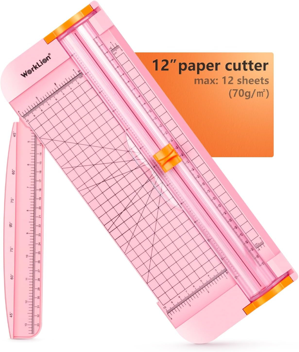 WORKLION Straight Paper Cutter for Crafting – Pink 12 Inch Paper Trimmer with Security Safeguard and Side Ruler, Perfect for Cardstock, Coupon,Photos and Crafting Paper.