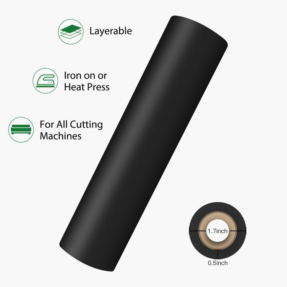 12" X 25FT Black HTV Vinyl Iron on Heat Transfer Vinyl for Cricut & All Cutter Machine