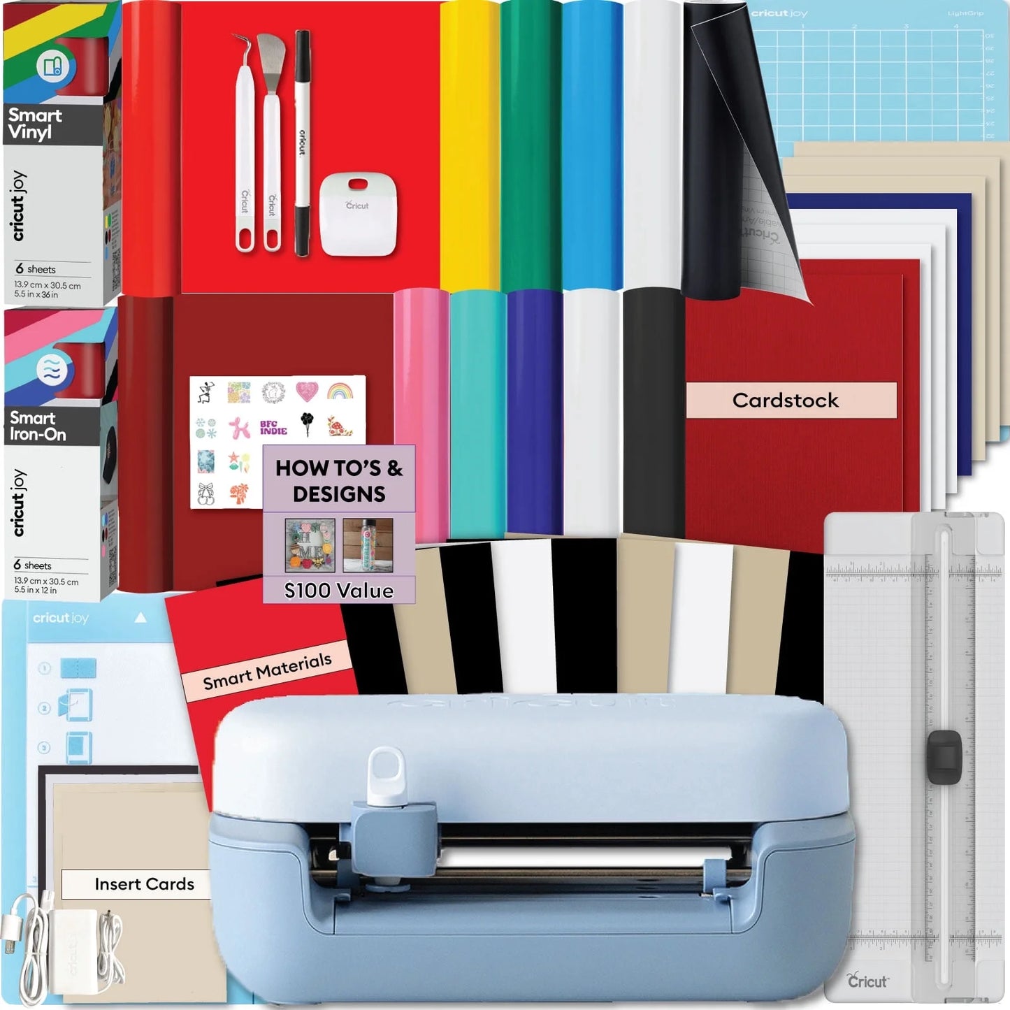 Cricut Joy 2 Cutting Machine Rainbow Sampler Bundle with Vinyl and HTV