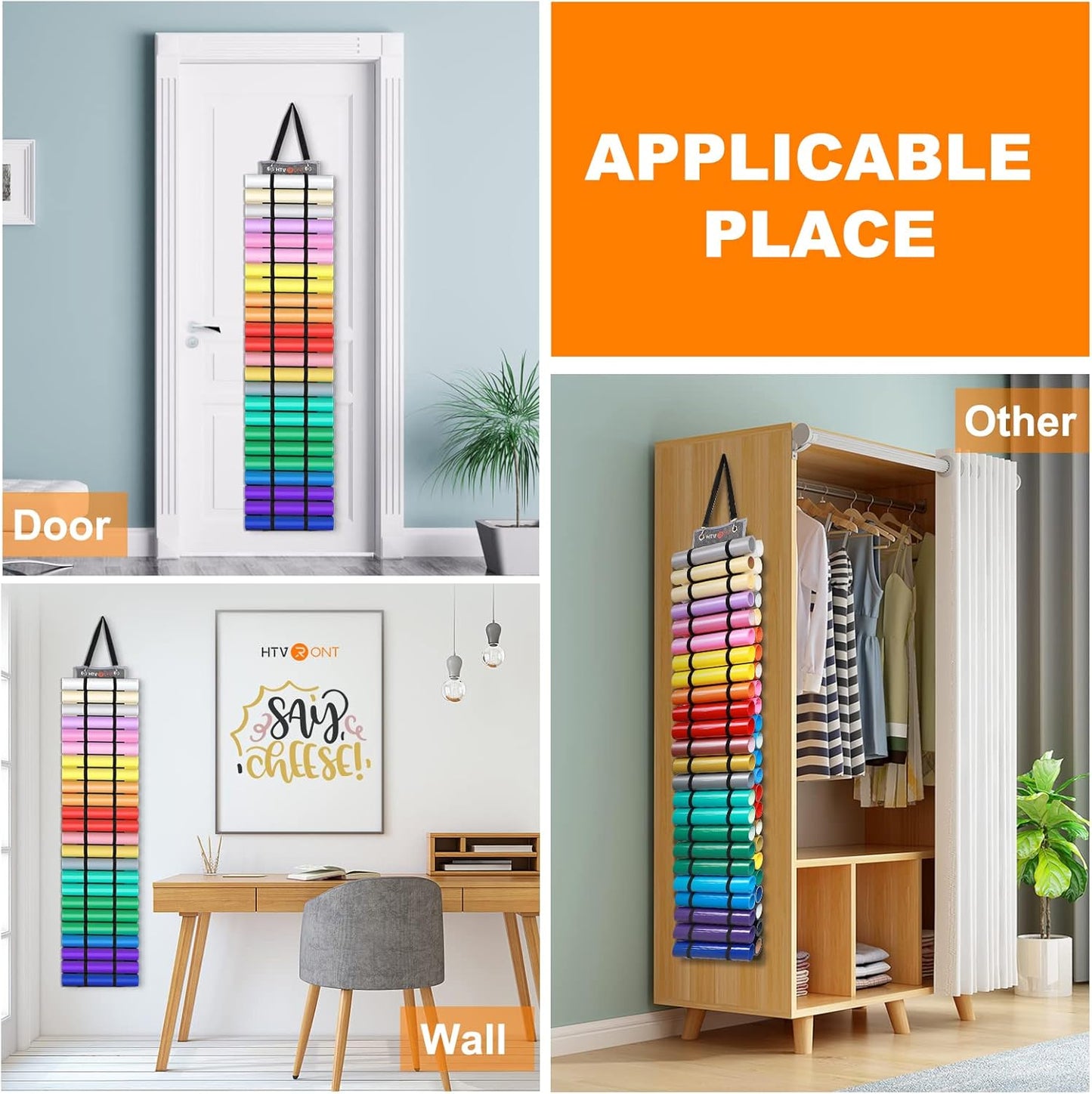 Vinyl Storage Organizer - Holds up to 48 Rolls, Grey Craft Vinyl Organizer with Wall Mount/Hanging over the Door