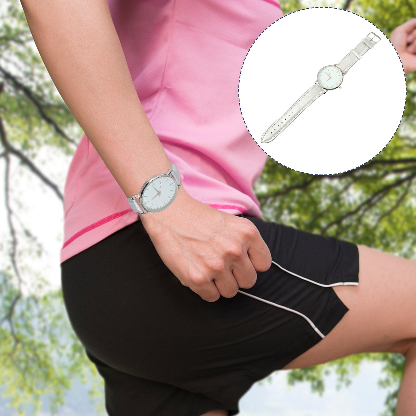 1 Pc Silver Watches PU Wristwatch Modern Watch Creative Couple Watches