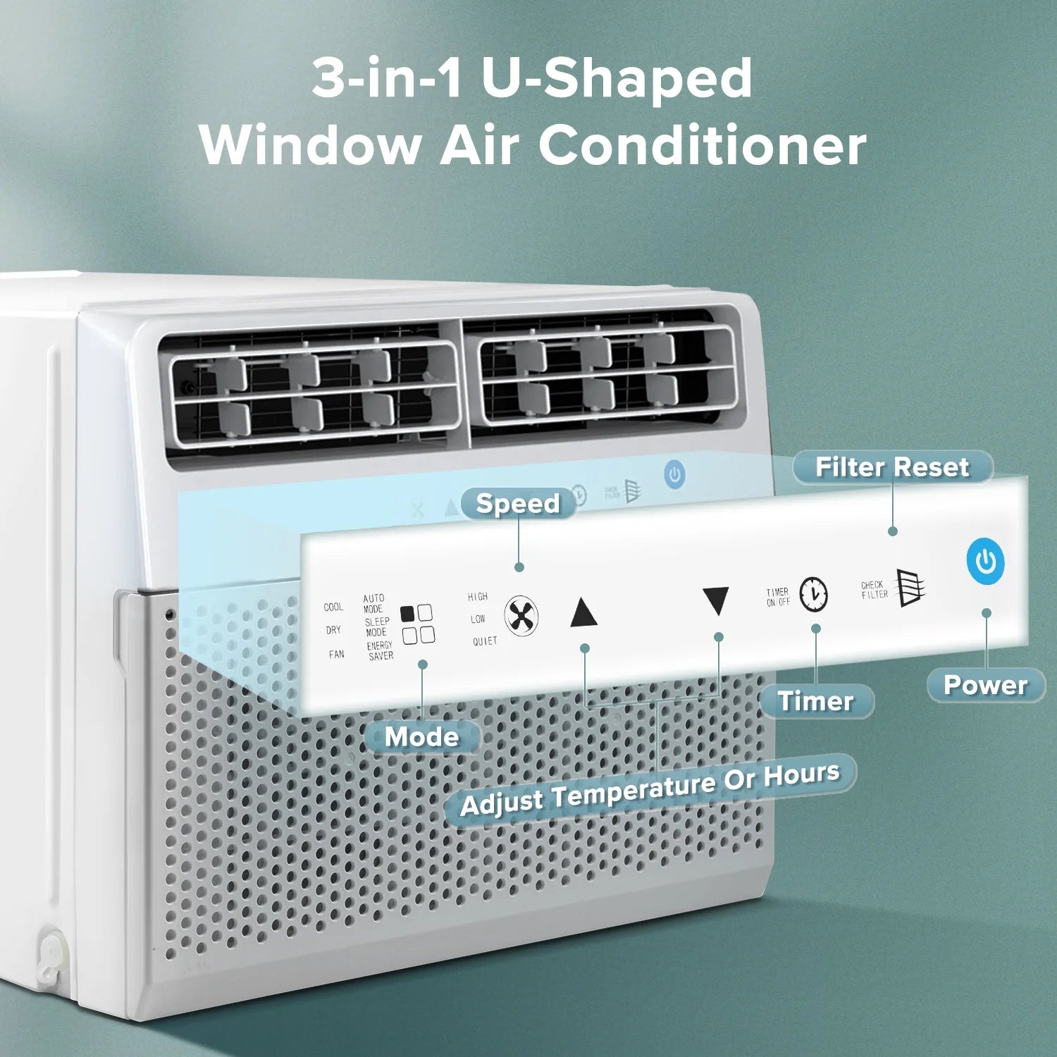 12000 BTU ASHRAE 115V U Shaped Window Air Conditioner with Remote Control, 6 Modes & 3 Fan Modes, 24H Timers
