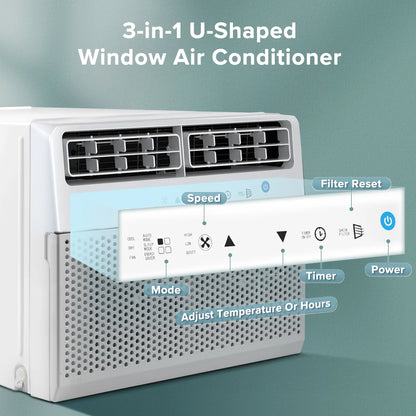 12000 BTU ASHRAE 115V U Shaped Window Air Conditioner with Remote Control, 6 Modes & 3 Fan Modes, 24H Timers