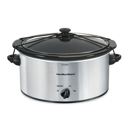 Portable Slow Cooker, 6 Quart Capacity, Removable Crock, Silver, 33167