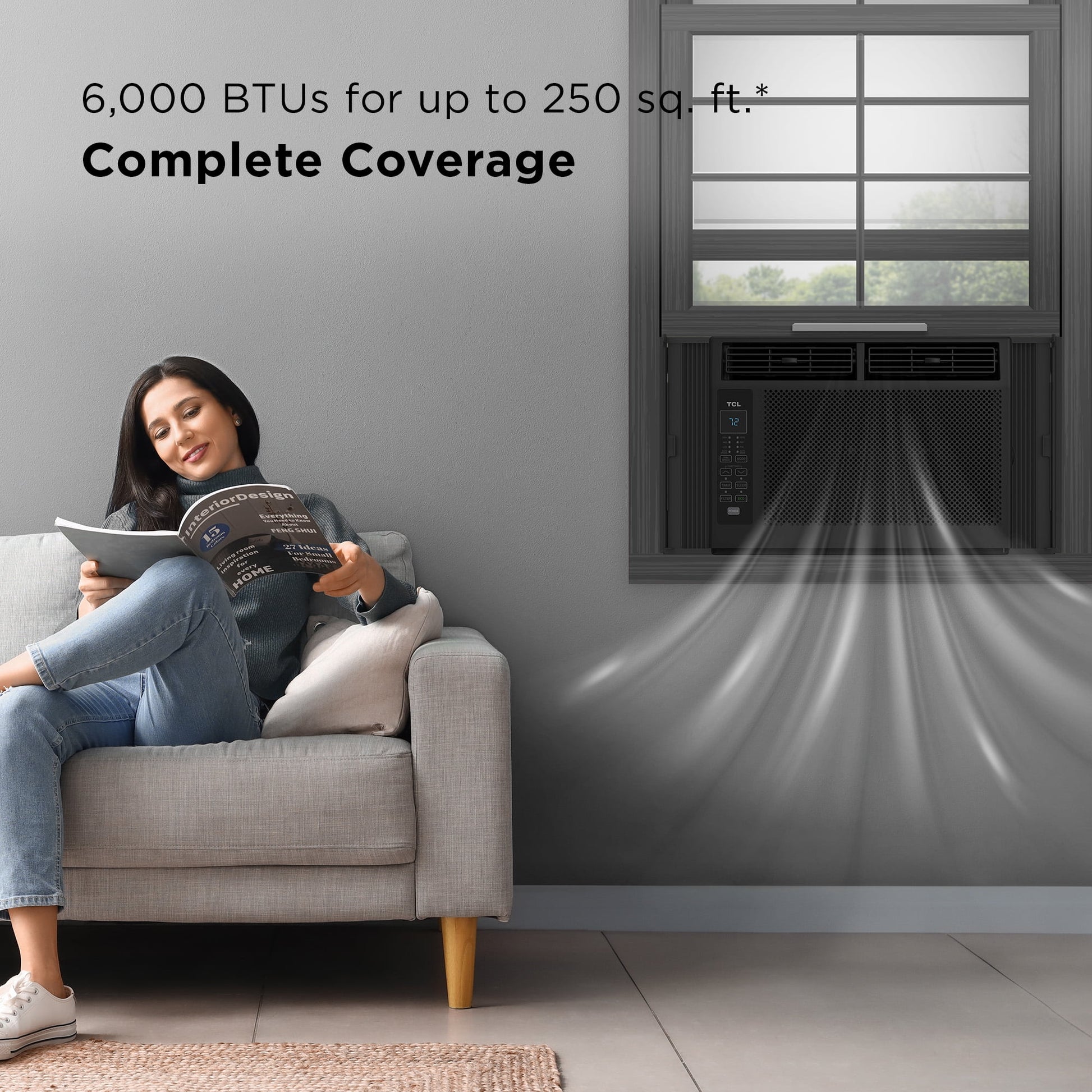 6,000 BTU Window Air Conditioner, 250 Sq. Ft., LED Display, Included Remote, Black, W6W32-B