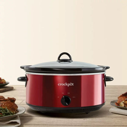 7-Quart Manual Slow Cooker, Red Stainless Steel