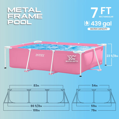 Rectangular Metal Frame 7Ft X 23In above Ground Swimming Pool, Pink