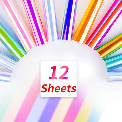 Holographic Vinyl - 12 Sheets 12 "X12 Holographic Permanent Vinyl for All Cutting Machine - Easy to Weed & Transfer Iridescent Craft Adhesive Vinyl Sheets