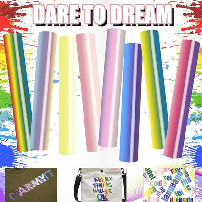 Puff Vinyl Heat Transfer 3D - Puff HTV Vinyl Gradient Colour 8 Sheets 12"X 10" Puff Heat Transfer Vinyl for T-Shirt Clothes Compatible with Cricut Air or Maker (8 Pcs)