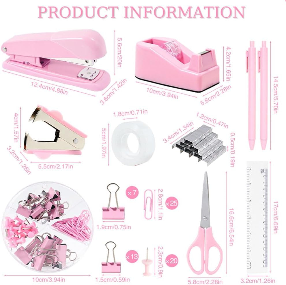 Pink Desk Organizers and Accessories with Desk Organizer 360° Rotating Pen Holder and Office Supplies, 19Pcs Cute Stationery Supplies Set